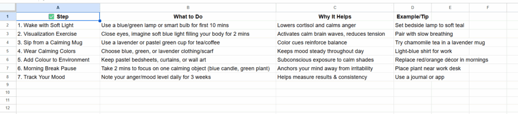 Morning Calm Checklist (Colour Therapy Edition)